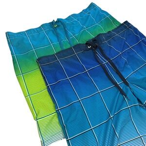 OP Ocean Pacific Swim Trunks Men's 3XL Blue Plaid Stretch Board Shorts Set of 2